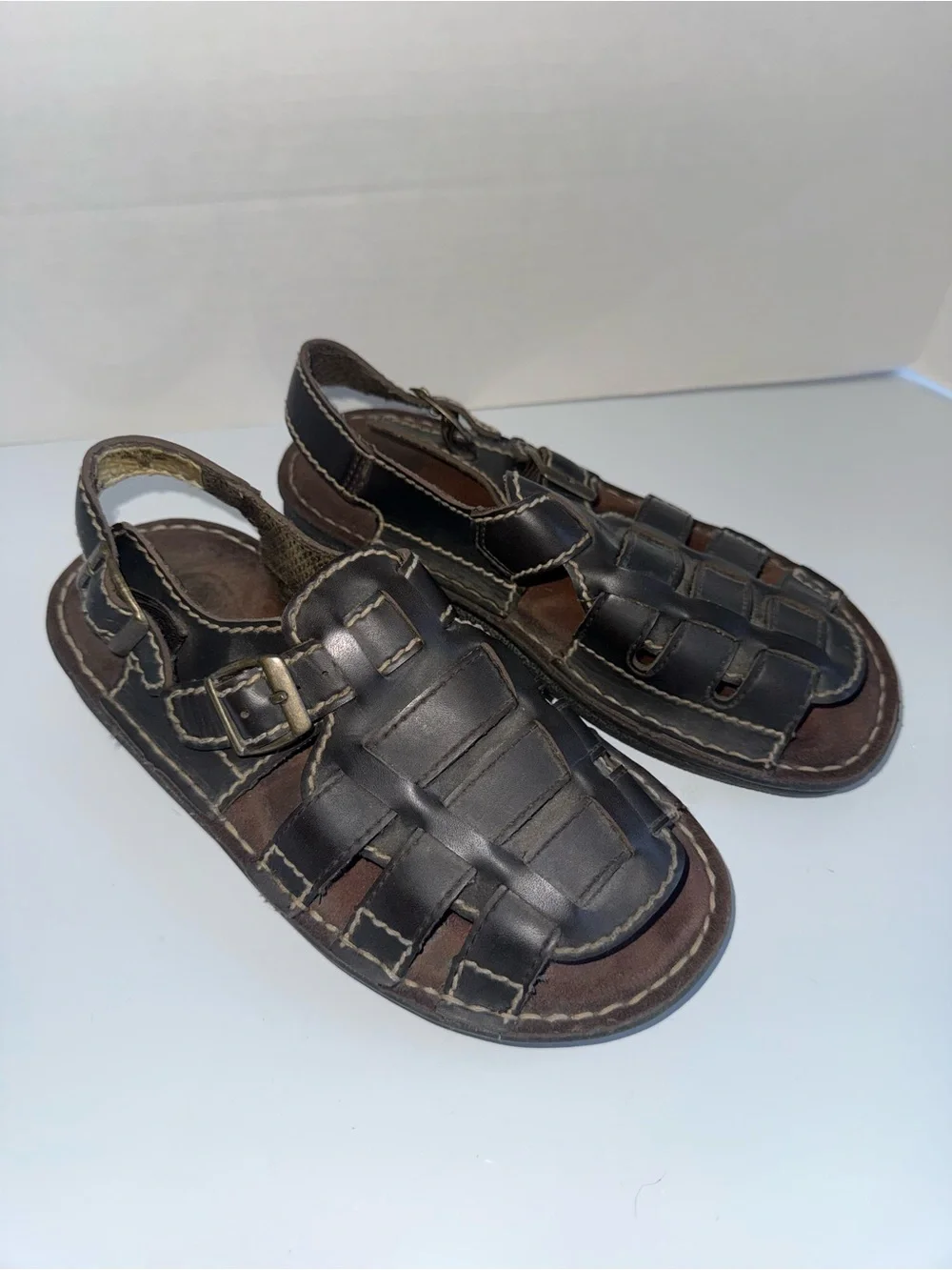VINTAGE RUGGED OUTERWEAR brown leather 90s grunge fisherman’s sandals 5.5
